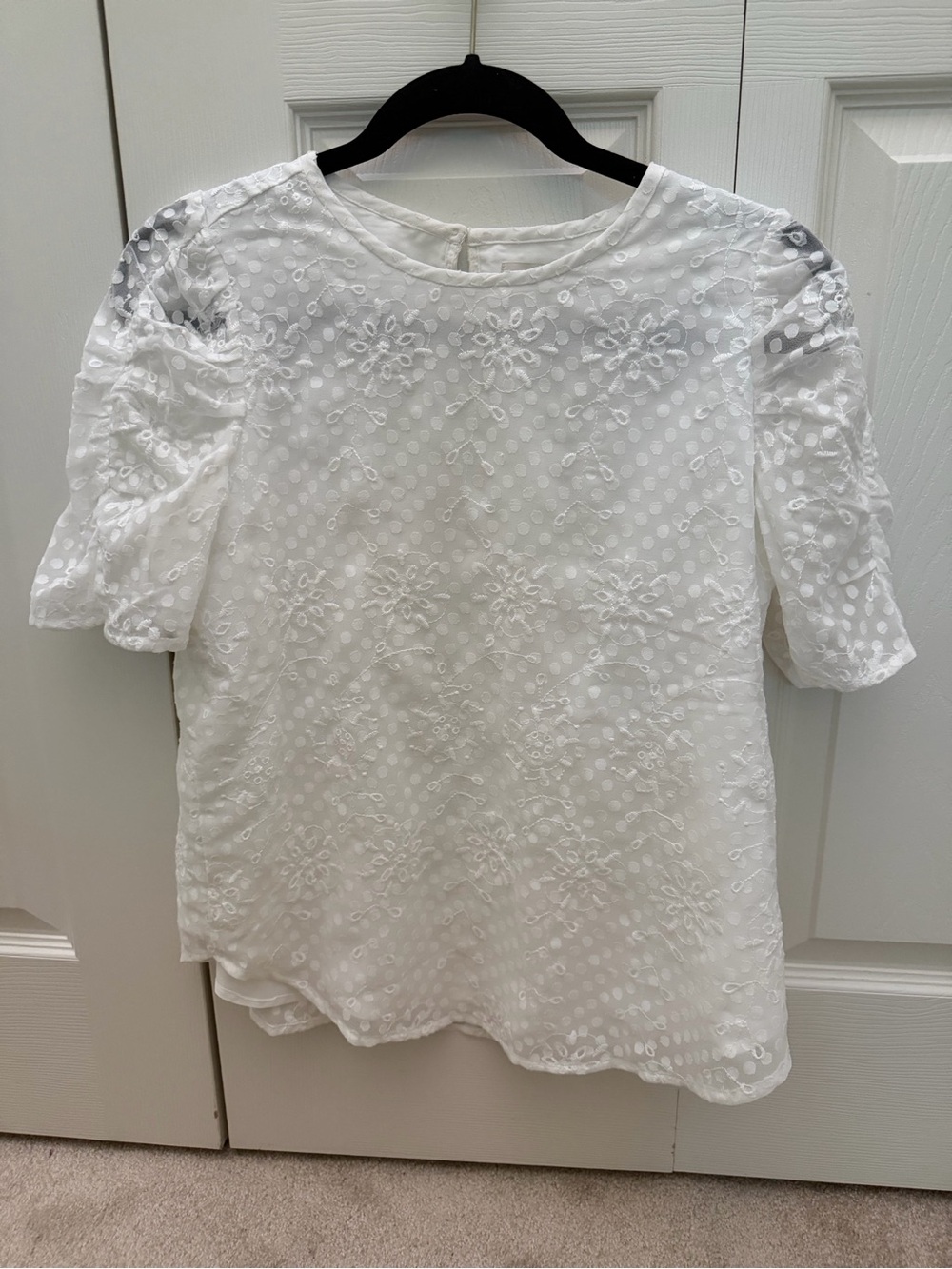 LOFT White Eyelet Puff Sleeve Blouse